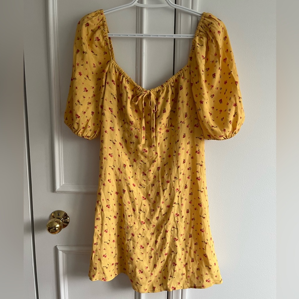 Reformation - Yellow Floral Square Neck Mini Dress - Like New - Size 4